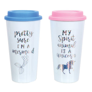 Holographic Mermaid & Unicorn Cup with Lid