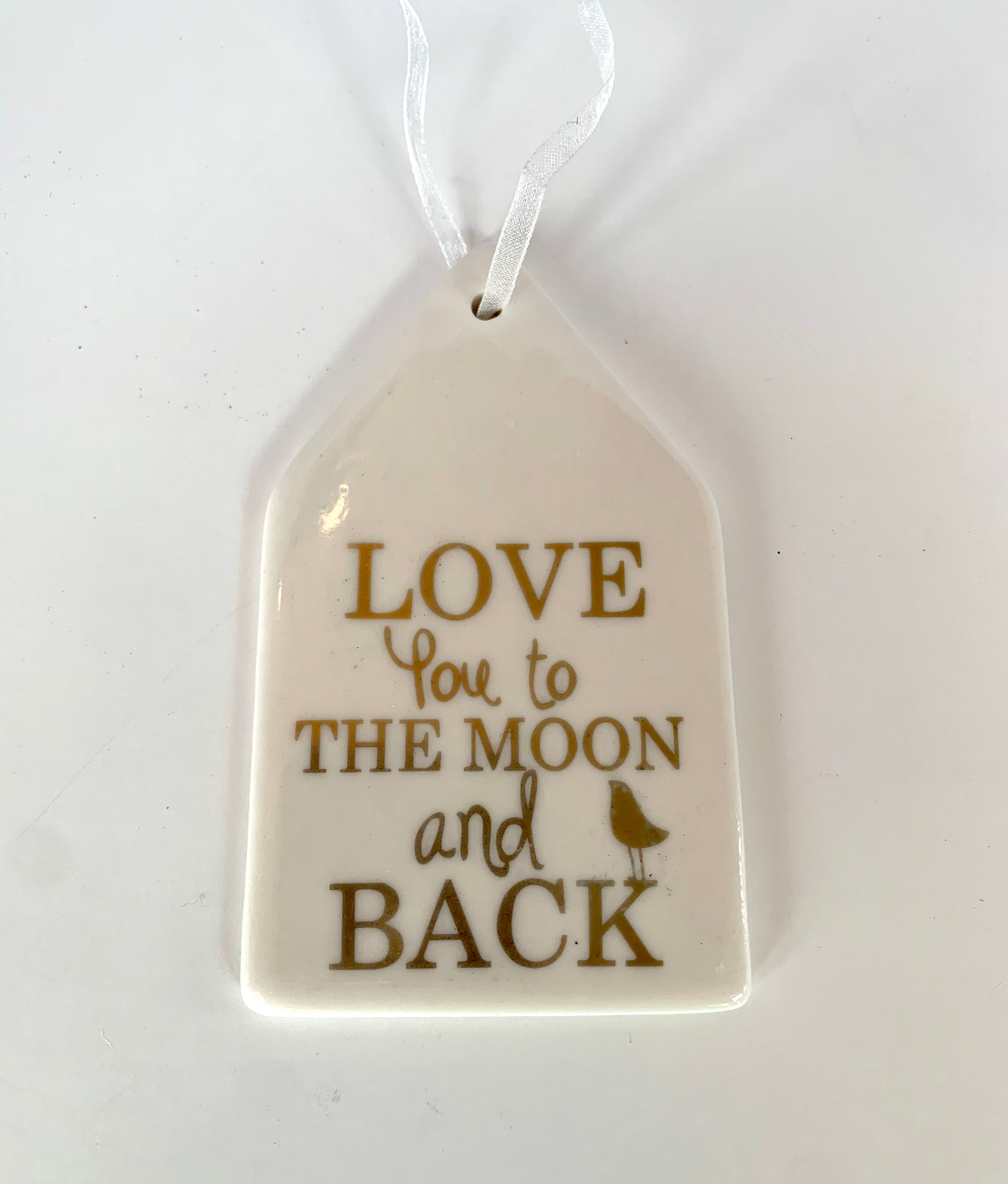 Moon and Back Ceramic Ornament - white & gold