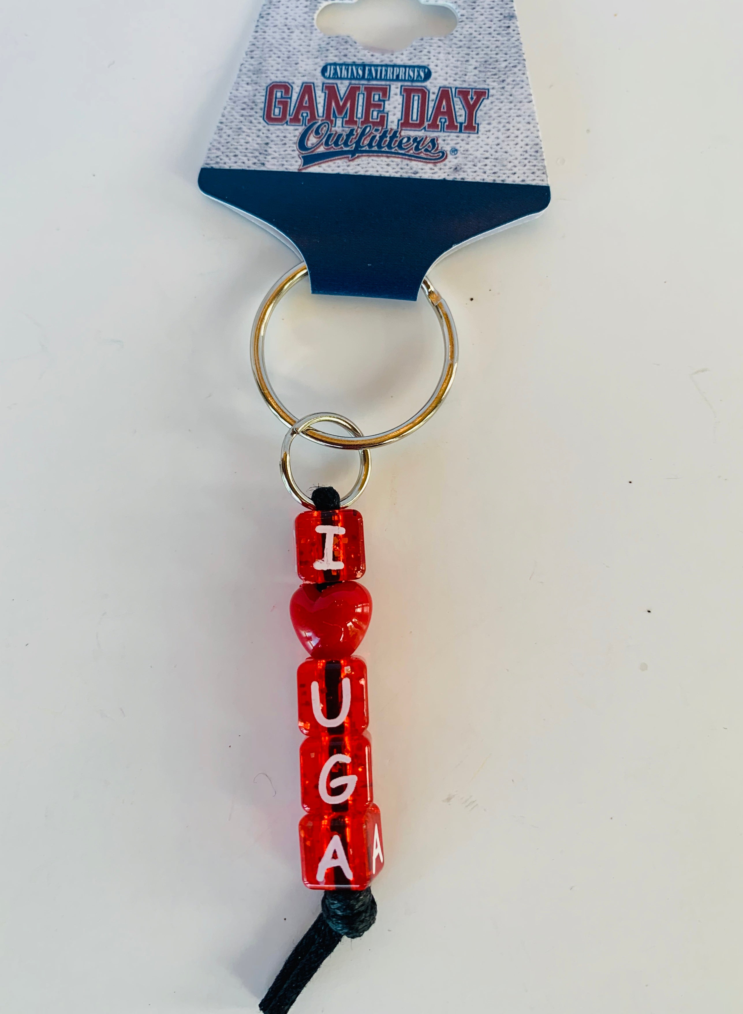 I Love UGA Beaded Keychain