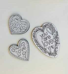 Wood Coloring Heart Magnets