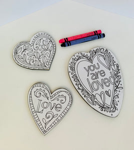 Wood Coloring Heart Magnets